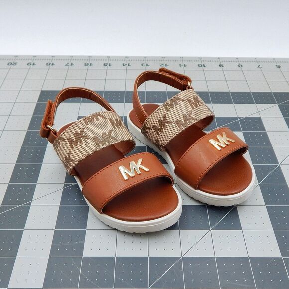 Michael Kors Gwendolyn MK Logo Brown Toddler Girl Sandals Size 7 Hook & Loop - Picture 1 of 13